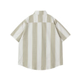 BONSIR  -  Summer Mens Striped Shirts Hip Hop Patchwork Cactus Embroidery Blouses 2025 Harajuku Streetwear Casual Fashion Loose Shirts
