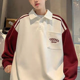 BONSIR  -  Spring Autumn American Sweatshirts Youthful Vitality Loose Men's Clothing Casual Lapel Button Stylish Contrasting Colors Hoodies