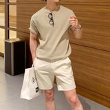 BONSIR  -  Summer Casual Mens Ice Silk Knit Tops Leisure Breathable Solid Color Slim Knitting T Shirts Men Fashion Short Sleeve Tees