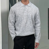 BONSIR  -  New British Retro Men Polo Neck Sweater Light Luxury Knit Loose Long Sleeve Pullover Casual Solid Color Premium Knitwear M-3XL