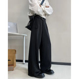 BONSIR  -  Black Belt Suit Pants Men Fashion Society Mens Dress Pants Korean Loose Wide Leg Pants Mens Office Formal Trousers Plus Size