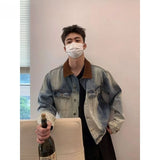 BONSIR  -  New spring and autumn design sense old denim jacket men's Korean version high-quality contrasting color casual collar