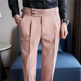 Bonsir British Style Men High Waist Casual Dress Pant Men Belt Design Slim Trousers Formal Office Social Wedding Party Dress Suit Pants