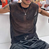 BONSIR  -  Streetwear Mens Fashion Mesh Tank Tops Hollow Out See Through Sexy Vest Men Summer Trendy Solid Color Loose Sleeveless Camisoles
