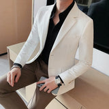 Bonsir High Quality Solid Single Button Casual Blazer Men's Korean Simple Business Elegant Fashion Party Slim Fit Suit Jacket 4XL