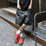 Bonsir Shorts Mens PU Leather Urban Hip-hop Streetwear Casual Fit Trendy Summer Fashion Wide-leg Bottoms Style Cool Oversize Men Shorts