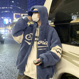 Bonsir Winter Velvet Thickened Jacket Men's Warm Polar Fleece Loose Casual High Street Hooded Jackets Men Tops Overcoat Male Clothes