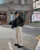 BONSIR  -  Autumn Winter Men's Cotton Wide Leg Floor Suit Pants Korean Casual Loose Straight  Thicken Full Length Trousers Male Keep Warm