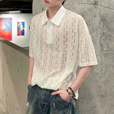 BONSIR  -  Mens Polo Shirt Ripped Hollow T-Shirt Summer Thin Streetwear Fashion Youth Campus Niche Short-Sleeve Top Men'S Clothing 2025 New