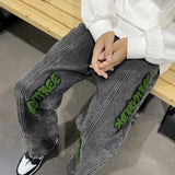 Bonsir Jeans for Men With Print Straight Trousers Grunge Y2k Graphic Baggy Low Rise Stretch 2024 Trend 90s Streetwear Mens Cowboy Pants