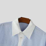 BONSIR  -  Men Shirt Summer Striped Patchwork Lapel Short Sleeve Men Clothing Streetwear Autumn 2025 Loose Korean Style Male Shirts