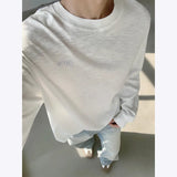 BONSIR  -  Spring Cotton Long Sleeved T-shirt Men Black White Casual T Shirt Men Streetwear Korean Loose Round Neck T Shirt Mens Top M-3XL