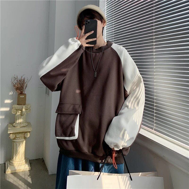 Bonsir Men Sweatshirt Casual Hip Hop Work Clothes Hoodies Male Patchwork Pullover Autumn And Spring Harajuku Streetwear Hot Sale D34