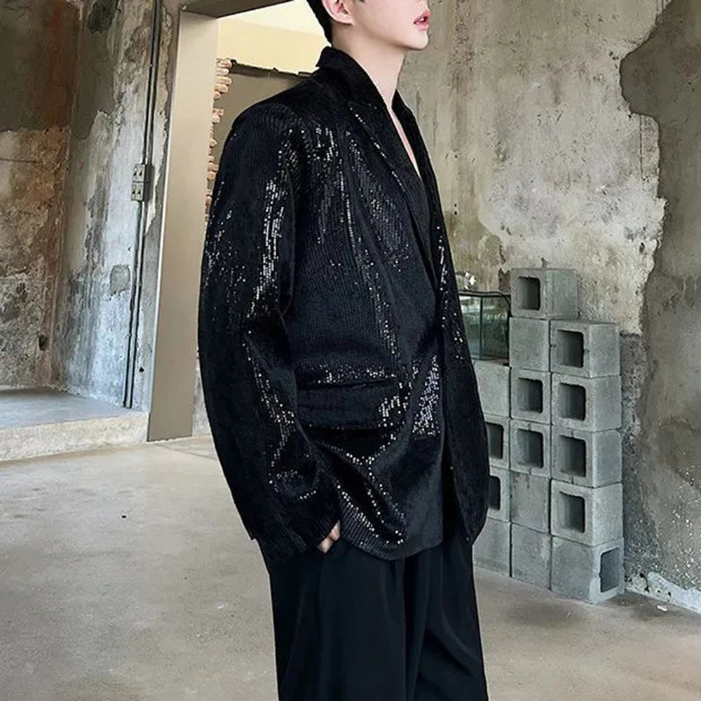 Bonsir Mens Sequin Sexy Stage Performance Suit Jacket Autumn Winter Genderless Fashion Nightclub Personalized Loose Jacket Unisex