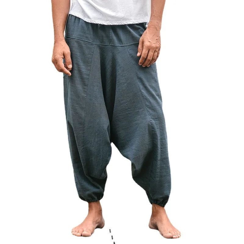 Bonsir Ropa Para Hombre Linen Casual Pants Simple Wide Leg Pants Cotton Linen Loose Bloomers Large Size Nine Pants Men