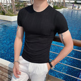 Bonsir British Style Summer Thin Ice Silk Solid T Shirts Men's Clothing Round Neck Short Sleeve Slim Fit Casual Tee Top Streetwear
