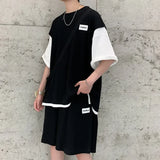 BONSIR  -  Waffle Casual Set Summer Vacation Two Piece Design Men's T-shirt Loose and Versatile Korean Sport Short Male Clothing