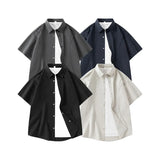 BONSIR  -  Men's Summer Solid Color Short-Sleeve Shirt - Relaxed Drop-Shoulder Casual Top, Textured Design for Smart-Casual Wear