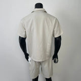 BONSIR  -  Summer New Casual Men's Suits Pocket Design Loose Vintage Turn-down Collar Short Sleeve Shirt and Shorts Men Two Piece Set