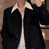 Bonsir Mens Y2k Jacket Starry Sky Shiny Jacket Streetwear Fashion Trend Performance Youth Campus Long Sleeve Top Men'S Clothing