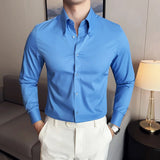 Bonsir High Quality Solid Color Large Collar Shirts 2024 Autumn  Long Sleeve Slim Fit Social Party Shirt Formal Casual Business Tuxedo