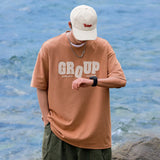 BONSIR  -  Foaming Printing T Shirt Men Women American Retro Loose Summer Casual Letter Print Tee Street Sports Round Neck Half Sleeve Tops