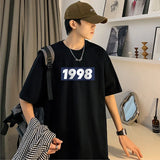 BONSIR  -  Summer Number 1998 T Shirt Men Gothic Retro Vintage 260g Cotton Short Sleeve Tees Streetwear Tops Korean Oversized T Shirt Men