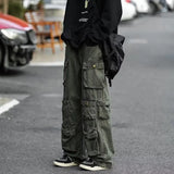 Bonsir Men's Multi-pockets Cargo Pants Autumn Vintage Solid Color Hiphop Overalls Baggy Casual High Street Mopping Trousers
