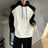Bonsir Mens Hoodies Contrast Color Stitching Shoulder Pad Sweatshirt Autumn Streetwear Fashion Campus Long Sleeve Tops Men'S Clothing