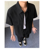 BONSIR  -  Men Relaxed Summer Outfit Set  Short-Sleeve Button-Up Shirt  Matching Shorts Two-Pocket Casual Comfort  Beach Travel Daily Wear