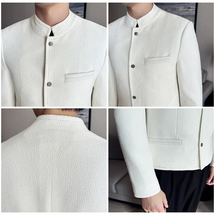 Bonsir New Chinese Style Stand-up Collar Short Jacket Spring Autumn Men's Color Blocked Fashion Slim Fit Casual Jacket Coats 4XL-M