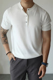 BONSIR  -  New Fashion American Style Men T-shirt Light Luxury Knitted Henry Collar Tees Casual Solid Color Short Sleeve Breathable Tops