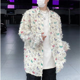 Bonsir Summer Thin Shirt Three-dimensional Butterfly Decor Long Sleeve Shirt Tassel Casual Fashion Loose Male Sun-proof Clothing