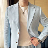 Bonsir Linen Thin Mens Suit 2 Pieces (Jacket+Pants) Italian Napoli Light Breathable Trendy Jacket Texture Back Double Slit Dress Suit