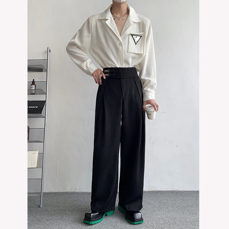 Bonsir Black Suit Pants Men Oversized Fashion Social Mens Dress Pants Korean Loose Straight Wide Leg Pants Mens Office Formal Trousers