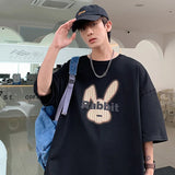 BONSIR  -  Summer Cartoon Rabbit Pattern T-shirt Men Women Casual Short Sleeve Tshirts High Street Cotton T-shirt Men Oversized T Shirts