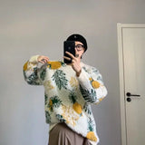 BONSIR  -  Korean style knitted pullover sweater men's trendy pineapple jacquard round neck top casual loose lazy style men's clothing