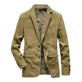 BONSIR  -  New Spring and Autumn Style European and American Men's Corduroy Casual Solid Color Lapel Single-breasted Slim-fit Suit Jacket.