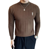 Bonsir Autumn Winter New Half High Collar Striped Sweater Men Long Sleeve Slim Fit Casual Knitted Stretch Pullovers Men's Clothing
