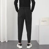BONSIR  -  Men Casual Pants Elastic Waist Small Feet Korean Fashion Slim Pleated Tapered Male Blazer Pants Trousers Streetwear