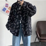 BONSIR  -  Mens Shirt Letter Print Casual Shirt Spring Street Wear Fashion Youth Campus All-Match Long-Sleeve Top Men'S Clothing 2025 New