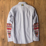 BONSIR  -  Sleeve Patch Washed Grain Woven Cotton Long Sleeve Shirt Men's Daily Tooling Retro Trend Youth Thin Coat