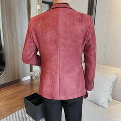 Bonsir Classics Autumn Winter Suede Suit Jackets Fashion New Solid Slim Fit Business Office Social Blazer Wedding Top Mens Clothing 4XL