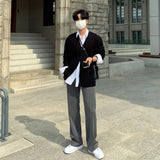 BONSIR  -  Black Gray Suit Pants Men Fashionable Social Mens Dress Pants Korean Loose Casual Straight Trousers Mens Office Formal Pants