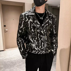 Bonsir High Quality Ink Painting Jacquard Locomotive Jacket Autumn New Fashion Zipper Coat  Nightclub Club Social Men's Jackets