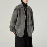 Bonsir Suit Jacket Mens Japanese Fashion Trend Retro Washed Denim Jacket Autumn New Casual Niche Distressed Suit Collar Jacket Top