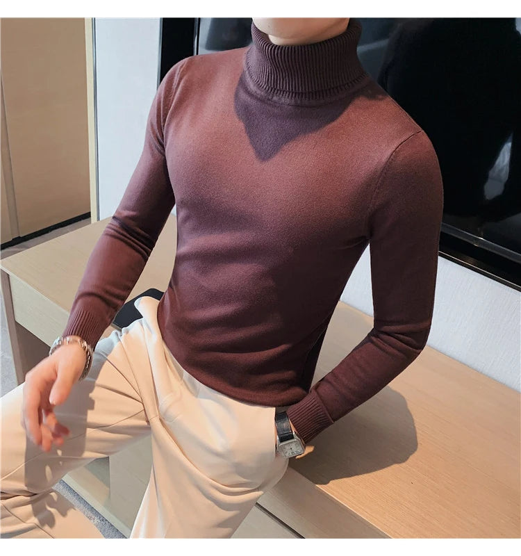 Bonsir New Fall/Winter Male Sweaters High-Necked Knitwear Shirt British Style Casual Business Pullover Men Casual Sweaters S-4XL