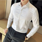 Bonsir Men's Fashion Metal Decorative Embellished Shirt High Quality Bamboo Fiber Fabric Slim Fit Embroidery Long Sleeve Business Shirt