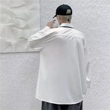 Bonsir White Solid Shirts With Tie Men's Oversize Long Sleeve Casual Cardigan Fashion Spring Autumn Blouses Unisex Daily All-match Tops