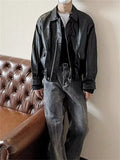 BONSIR  -  Men Fashion Lapel PU Leather Casual Biker Coat Streetwear Social Jackets Men Autumn Double Zipper Motorcycle Leather Jackets